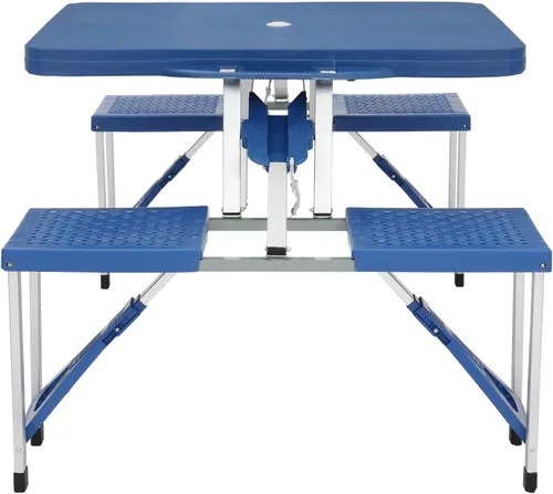 Miniatura 3 de Mesa de picnic plegable portátil de 4 pies con asientos sillas y agujero para paraguas, ligera y compacta de aluminio al aire libre, camping, patio