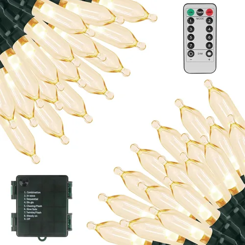 Miniatura 14 de Green Convenience - Guirnalda de luces de Navidad de 33 pies con 100 luces LED y función de memoria de temporizador, a baterías o USB, resistente al