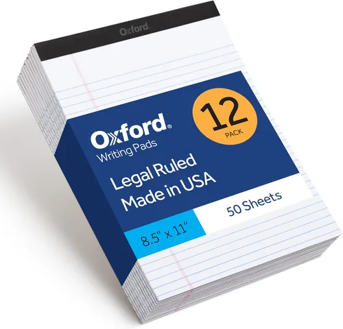 Oxford Blocs de notas tamaño legal de 8.5 x 11 pulgadas, paquete de 12, con rayas anchas en ambos lados, papel rayado blanco, 50 hojas perforadas