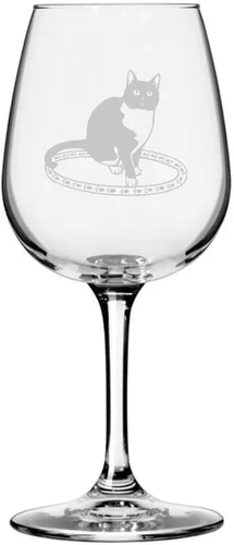 Miniatura 132 de Copa de vino de 12.75 onzas con temática de gato abisinio grabada para todo uso