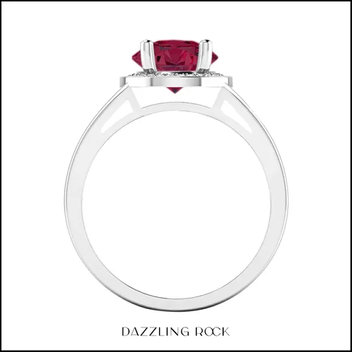 Miniatura 265 de Dazzlingrock Collection Anillo de compromiso redondo de 0.276 in con halo de diamante blanco y vástago dividido para ella en oro macizo de 14