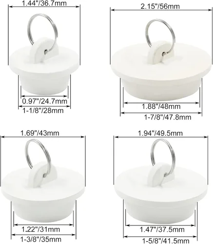 Miniatura 4 de Paquete de 4 tapones de goma para fregadero de bañera, tapones de drenaje de bañera blancos con anillo de tracción para cocina, bañera, fregadero