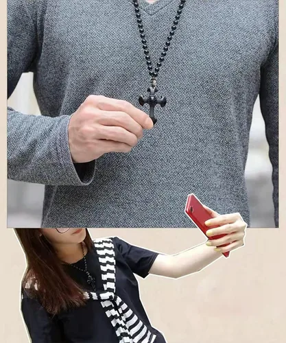 Miniatura 5 de Collar con dije de cruz de obsidiana negra, cristal curativo de obsidiana natural, piedra de energía, amuleto, para mujeres, hombres, niñas, niños