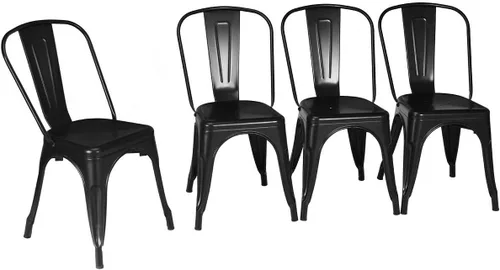 DORTALA Juego de 4 sillas de comedor de metal, sillas auxiliares de café con patas de goma, sillas elegantes y modernas, silla auxiliar apilable