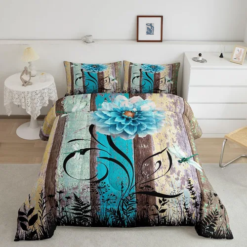 Miniatura 45 de Manfei - Juego de edredón de tamaño Queen con lindo diseño de perezoso, juego de colcha con flores amarillas con 2 fundas de almohada, juego de ropa