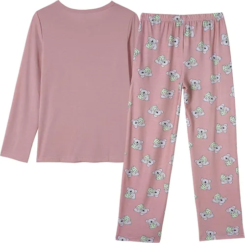 Miniatura 2 de Vopmocld Conjunto de pijama de manga larga para niñas grandes, ropa de dormir de 2 piezas, pijamas de dibujos animados múltiples