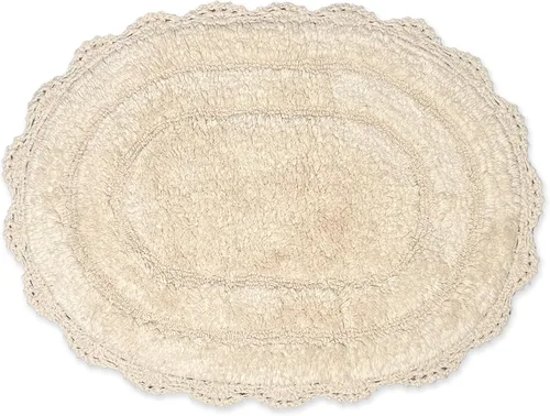 Miniatura 7 de Chardin home Alfombra de baño de ganchillo beige, alfombra de baño ovalada 100% algodón con borde de ganchillo artesanal hecho a mano, alfombra