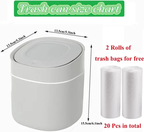 Miniatura 5 de LTWQLing - Bote de basura pequeño de plástico con tapa - Papelera emergente de 2 L para tocador de baño, escritorio, mesa o mesa auxiliar - Para