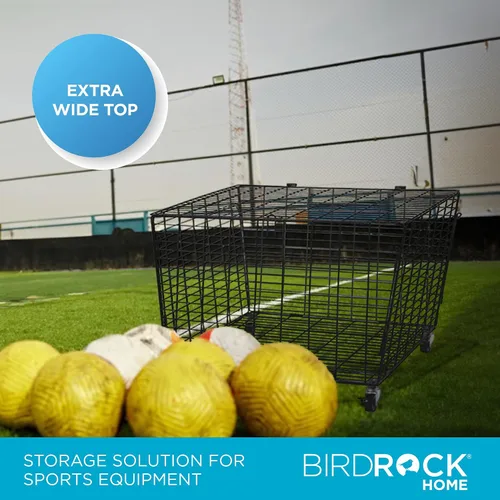 Miniatura 3 de BIRDROCK HOME Organizador de cesta de pelotas deportivas con ruedas y ruedas resistentes, ideal para baloncesto, fútbol, béisbol, armario