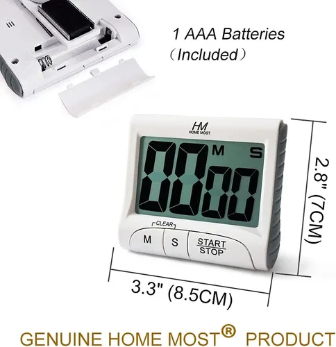 Miniatura 6 de Temporizador de cocina de pantalla grande de 3 pulgadas, temporizador digital, alarma magnética en una cuerda, temporizadores de cocina blancos