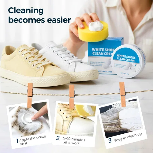 Miniatura 5 de Crema limpiadora de zapatos blanca, descontamina pasta sólida con esponja, limpiador multifuncional para zapatillas que elimina las manchas
