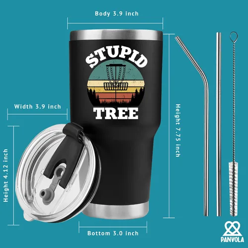 Miniatura 8 de Panvola Stupid Tree Vaso Térmico con Aislamiento al Vacío para Jugador de Disc Golf Divertido de Acero Inoxidable Retro con Tapa Extraíble Drinkware