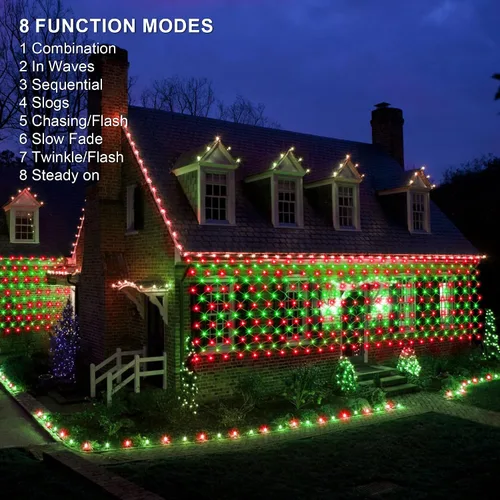 Miniatura 3 de 198 luces de red LED de 9.8 pies x 6.6 pies enchufables, 8 modos de iluminación de malla conectables, luces de red de Navidad impermeables al aire