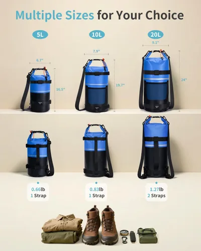 Miniatura 2 de ECOHUB Bolsa seca impermeable para mujeres y hombres, 5L/10L/20L Roll Top Bolsa de almacenamiento ligera en seco Mochila para viajes, kayak, Azul