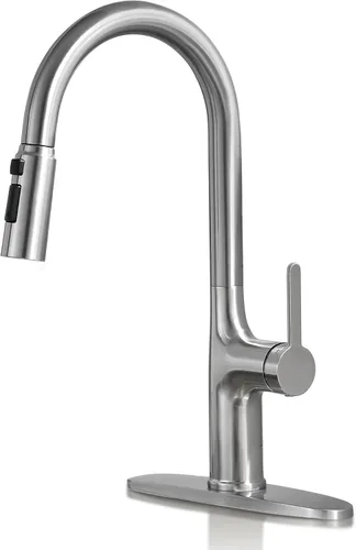 Miniatura 10 de Grifos de cocina, grifo de cocina negro y dorado con rociador extraíble, grifo de fregadero de cocina de acero inoxidable de arco alto, grifo