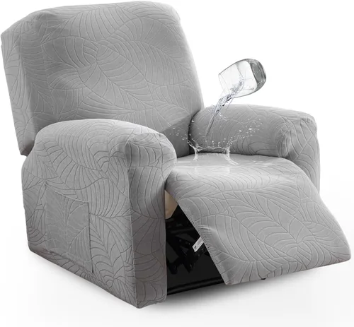 Miniatura 27 de vctops Funda repelente al agua para silla reclinable de 4 piezas con bolsillo lateral, diseño de hojas de jacquard, elástica, suave, protector