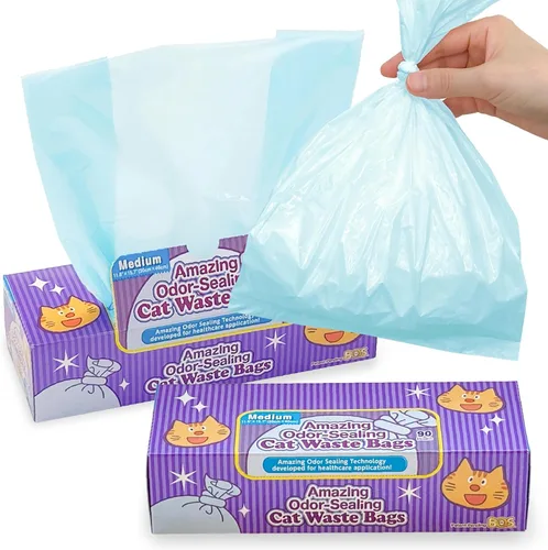 Miniatura 9 de BOS Amazing Odor Sealing Cat - Bolsas de eliminación de desechos para gatos, duraderas y sin perfume [Tamaño: M, color: azul claro]