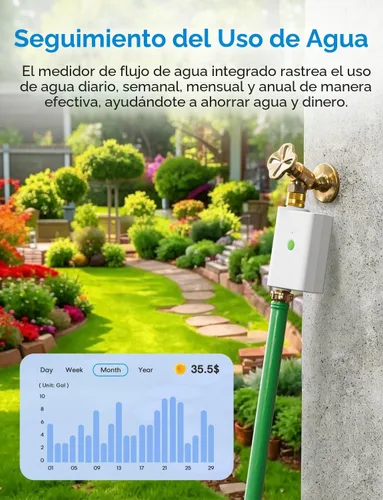Miniatura 6 de meross Temporizador de agua WiFi para manguera de jardín, temporizador de manguera inteligente con entrada y salida de latón, válvula de rociador
