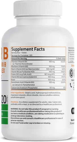 Miniatura 2 de Bronson Super B100 Complejo de Vitamina B de liberación sostenida contiene todas las vitaminas B (vitamina B1, B2, B3, B6, B9 - ácido fólico, B12)