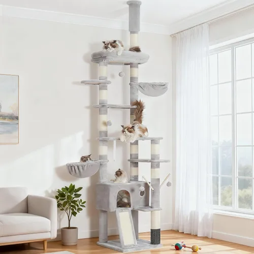 Miniatura 10 de Hey-brother Árbol gótico para gatos, de 98.4 a 110.2 pulgadas, de piso a techo, altura ajustable, torre de escalada alta para gatos grandes