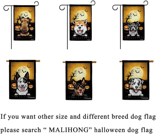 Miniatura 2 de Bandera de jardín de calabaza de Feliz Halloween Jack O'Lantern con perro Rhodesian Ridgeback Halloween Bat Boo Bandera decorativa para patio al