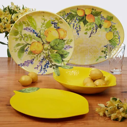 Miniatura 4 de Lemon Zest - Juego de 6 platos llanos de melamina, platos irrompibles para exteriores para cenar en el patio, fiestas de jardín, barbacoas