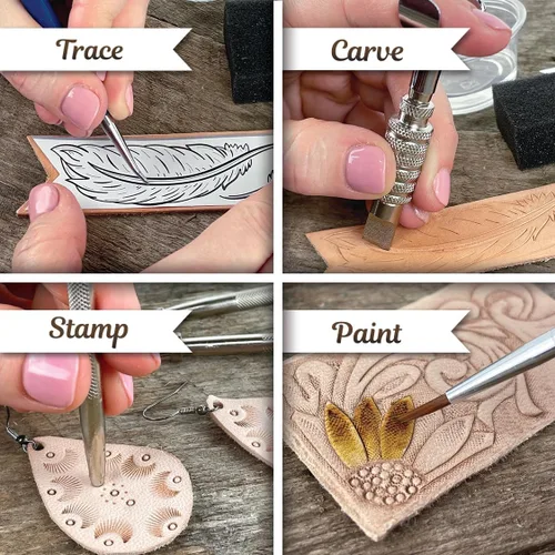 Miniatura 4 de Kit de trabajo de cuero ArtSkills, kit de herramientas de cuero con herramientas, sellos, kits de proyectos para adultos de arte y manualidades, 80