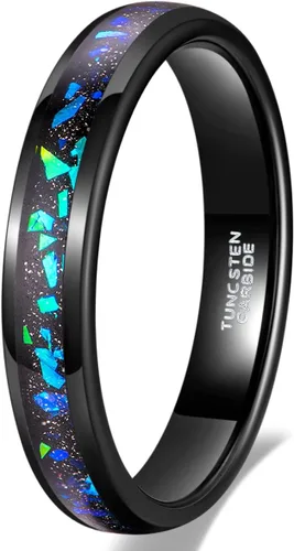 TRUMIUM Anillos de boda de 0.157 in y 0.236 in para hombres y mujeres, carburo de tungsteno, ópalo galaxia e incrustaciones de chorro de arena,