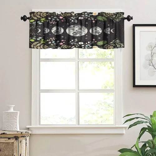 Miniatura 3 de Cortinas con cenefa floral de luna para ventanas de cocina, fase de flores silvestres, jardín, bohemio, primavera, naturaleza, cortina de ventana