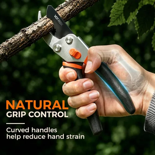 Miniatura 7 de VOTREK® Tijeras de podar, podadora de jardín profesional de 8.5 pulgadas con resorte a prueba de atascos y hoja SK5 siempre afilada, cortaúñas