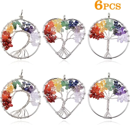 Miniatura 2 de 6 dijes de árbol de la vida, coloridos dijes de piedra natural de cristal natural para chakras, piedras preciosas positivas de cuarzo, dijes