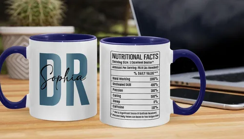 Miniatura 4 de A62227 - Taza de regalo de graduación personalizada con datos nutricionales de doctorado, nombre personalizado y año para mujeres, regalos de nuevo