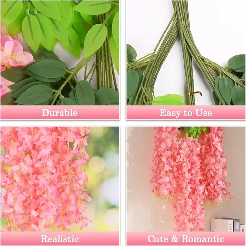 Miniatura 3 de BLEUM CADE 36 Piezas Flores Colgantes de Glicina Falsa Rosa Profundo, 3.6 Pies/Pieza Guirnalda de Glicina Artificial, Flores Colgantes para Boda