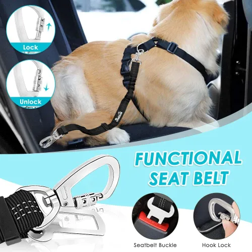 Miniatura 4 de SlowTon Arnés de cinturón de seguridad para perro, arnés de automóvil para perro, malla ajustable, transpirable, cinturón de seguridad para perro