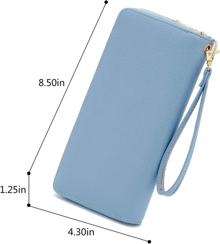 Miniatura 3 de WOZEAH - Cartera de piel sintética con cremallera y bloqueo RFID para mujer, ideal para viajar