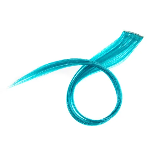 Miniatura 2 de SWACC 12 unidades de broches con extensiones reflejos para cabello de un solo color para fiestas. Mechones de cabello sintético de color., Azul Azul