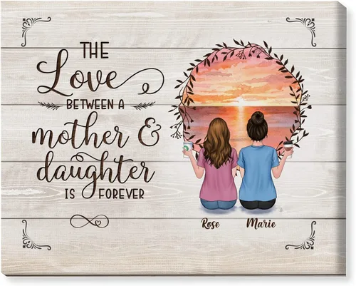 Gossby Lienzo personalizado envuelto para mamá – El amor entre madre e hija es para siempre – Regalo personalizado con nombres de avatares – Regalo