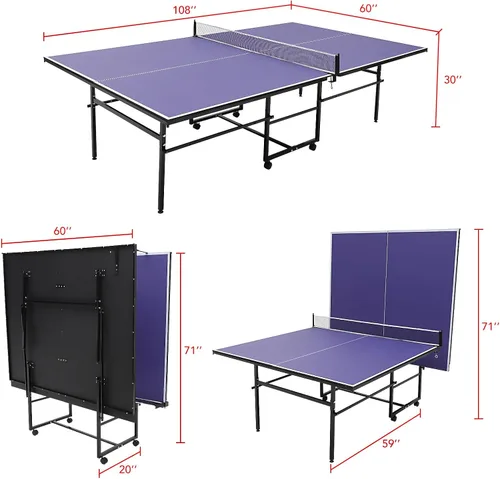 Miniatura 2 de Mesa de ping pong portátil, 9 pies mesa de tenis de mesa profesional para interiores y exteriores con red para adultos/adolescentes, 2 paletas