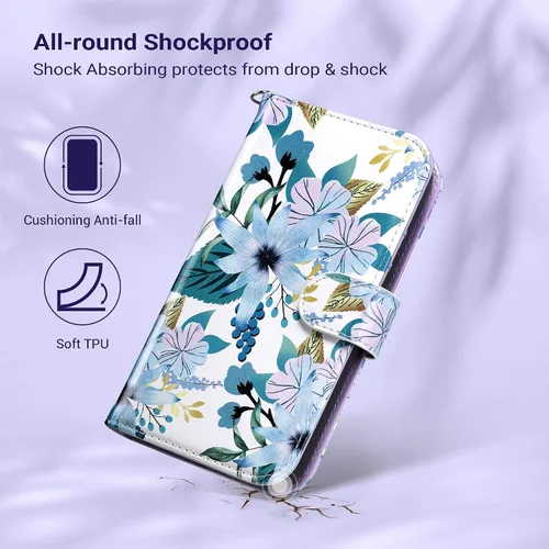 Miniatura 6 de ULAK Funda Cartera compatible con iPhone 15 Plus con tarjetero, Funda con Tapa de Flores para mujeres y niñas, de cuero PU, con soporte, correa