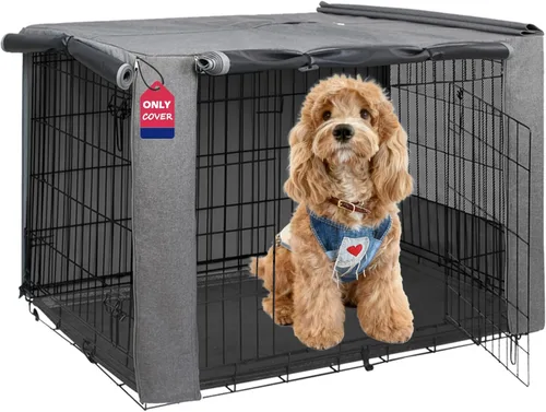 Miniatura 9 de HiCaptain - Cubierta de doble puerta para jaula de perro (para cajas de alambre de 24 30 36 42 48 pulgadas)
