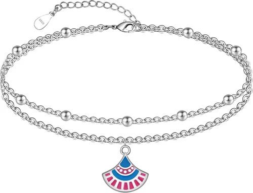 Miniatura 92 de CHIC & ARTSY Tobilleras delicadas de plata de ley S925 para verano, pulsera de tobillo ajustable multicapa para playa, joyería de pie para mujer