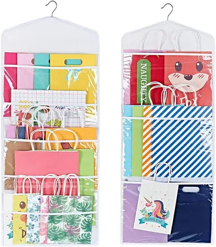 ProPik Organizador de Almacenamiento para Bolsas de Regalo Colgantes de Doble Cara con Múltiples Bolsillos Delanteros y Traseros - Organice Su Papel