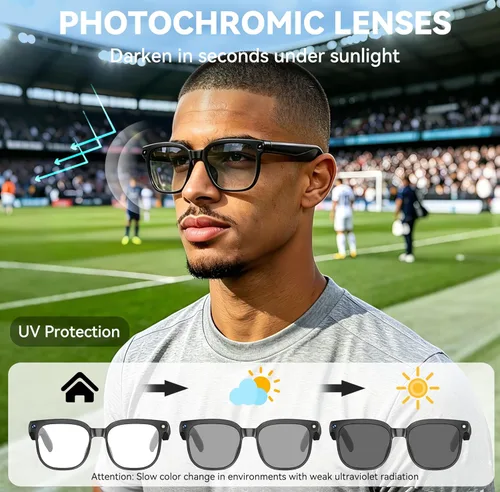 Miniatura 3 de Lentes inteligentes AI con cámara, gafas de cámara HD de 8 MP para hombres, gafas de grabación AI con asistente de voz, audio de oído abierto