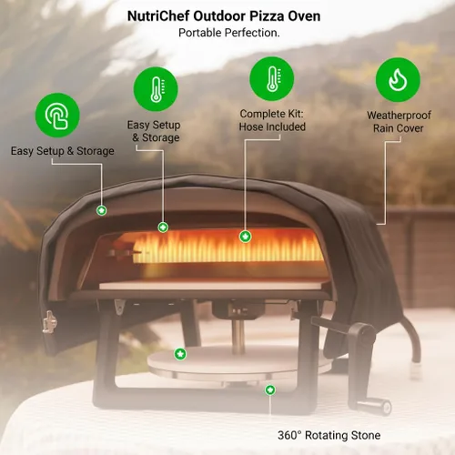 Miniatura 3 de Horno de Pizza para Exteriores NutriChef - Piedra de Pizza Giratoria Manual de 360° - Calor Ajustable - Incluye Pala de Pizza, Cortador de Pizza