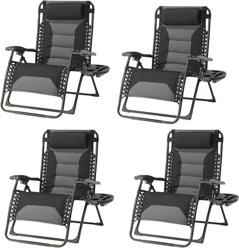 Miniatura 13 de Zero Gravity - Juego de 2 sillas reclinables plegables de gran tamaño, acolchadas antigravedad con almohada ajustable y portavasos para campamento