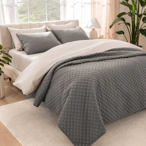 Bare Home Juego de colcha – Matrimonial/Queen – Decoración ligera de cama – Alternativa de edredón – Colcha acolchada para todas las estaciones 03 -