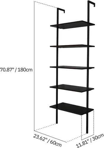 Miniatura 2 de Karl home Estantería de Escalera de 5 Niveles Montada en la Pared Librero con Marco de Metal, Estantes de Diseño Abierto para Sala de Estar, Nogal