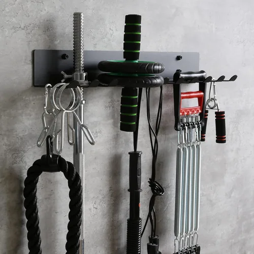 Miniatura 4 de Estante de almacenamiento multiusos para equipos de gimnasio, colgador de almacenamiento para bandas de resistencia, estante para barras, estante