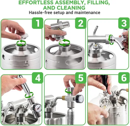 Miniatura 5 de NutriChef Sistema de Grifo para Barril Presurizado, Dispensador de Mini Barril de Acero Inoxidable Portátil de 64oz, Kit de Kegerator con Regulador