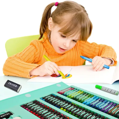 Miniatura 6 de Sunnyglade Juego de Arte de Caballete Tríptico de Doble Cara de 185 Piezas, Caja de Arte de Dibujo con Pasteles al Óleo, Crayones, Lápices de Verde